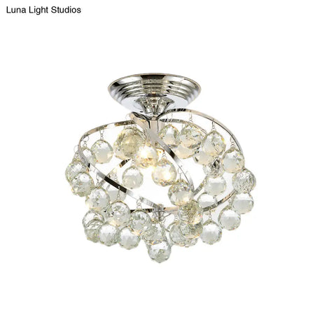 Sleek Crystal Kitchen Flush Light: Spiral Cone Cylinder Design With Chrome Finish