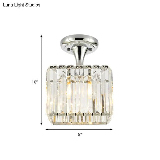 Sleek Crystal Kitchen Flush Light: Spiral Cone Cylinder Design With Chrome Finish
