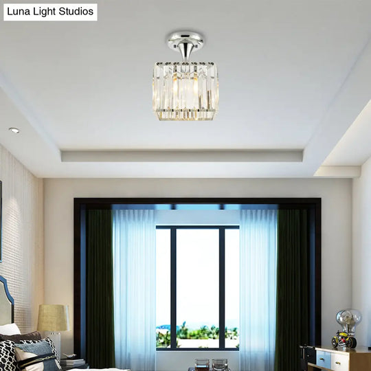 Sleek Crystal Kitchen Flush Light: Spiral Cone Cylinder Design With Chrome Finish / Rectangle