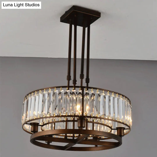 Sleek Crystal Rectangle 5-Light Coffee Ceiling Fixture - Round Semi Flush Mount For Modern Décor