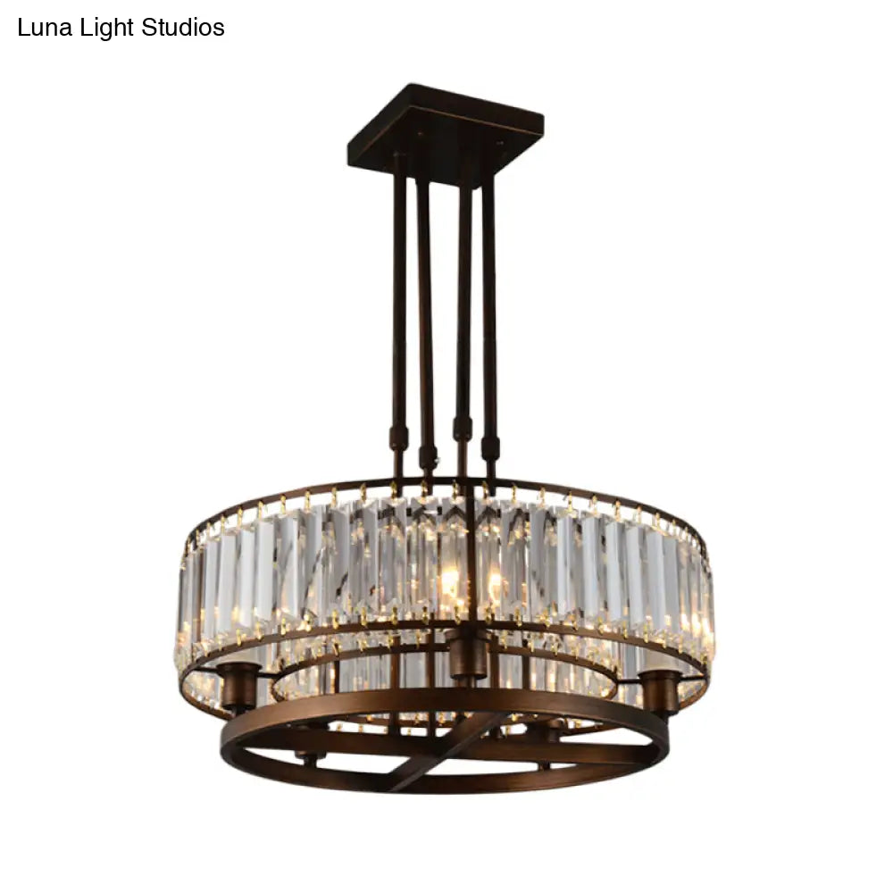 Sleek Crystal Rectangle 5-Light Coffee Ceiling Fixture - Round Semi Flush Mount For Modern Décor
