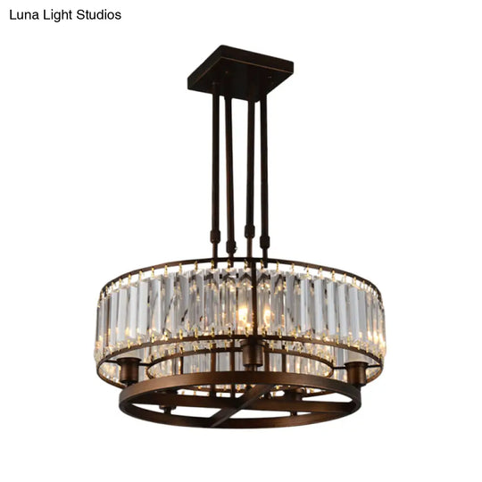 Sleek Crystal Rectangle 5-Light Coffee Ceiling Fixture - Round Semi Flush Mount For Modern Décor