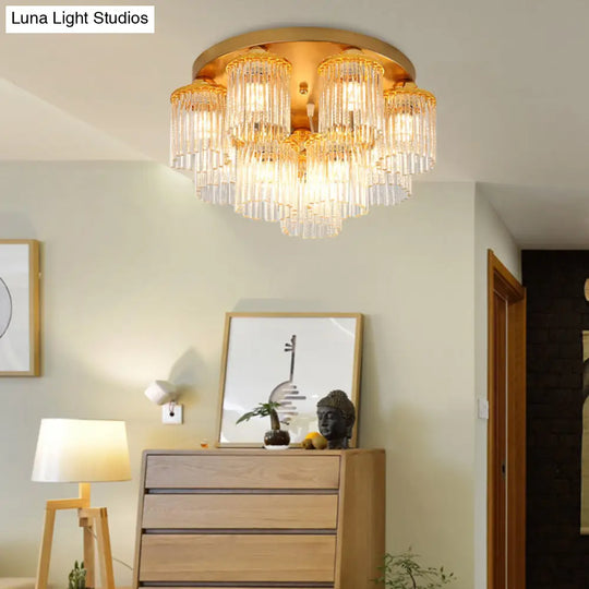 Sleek Crystal Rod Ceiling Light Fixture - Postmodern Semi Flush Mount Lamp (5/10/12 Heads)