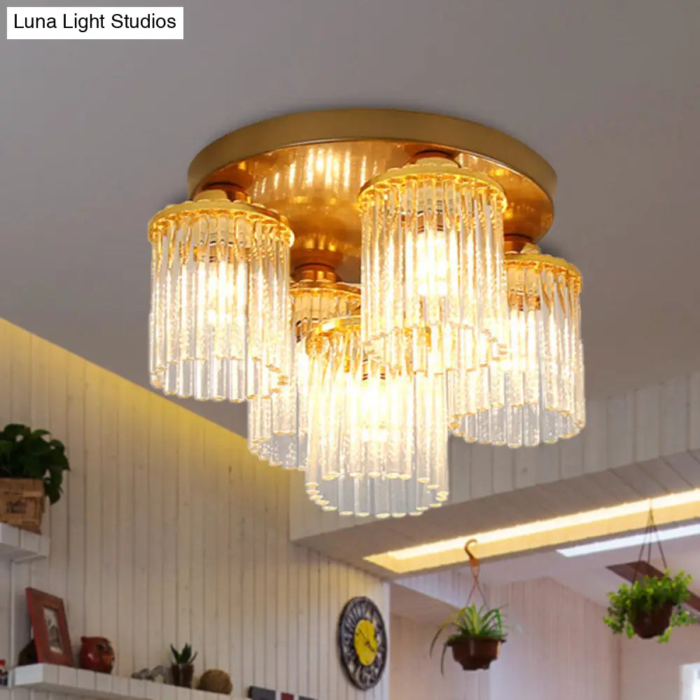 Sleek Crystal Rod Ceiling Light Fixture - Postmodern Semi Flush Mount Lamp (5/10/12 Heads) 5 / Brass