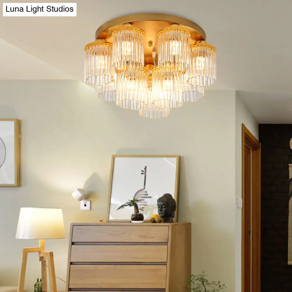 Sleek Crystal Rod Ceiling Light Fixture - Postmodern Semi Flush Mount Lamp (5/10/12 Heads)