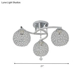 Sleek Crystal Semi-Flush Mount Light Fixture For Living Room - 3/5 Lights Globe Simple Chrome Design