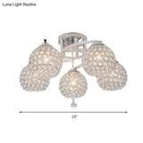 Sleek Crystal Semi-Flush Mount Light Fixture For Living Room - 3/5 Lights Globe Simple Chrome Design