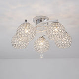 Sleek Crystal Semi-Flush Mount Light Fixture For Living Room - 3/5 Lights Globe Simple Chrome