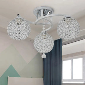 Sleek Crystal Semi-Flush Mount Light Fixture For Living Room - 3/5 Lights Globe Simple Chrome