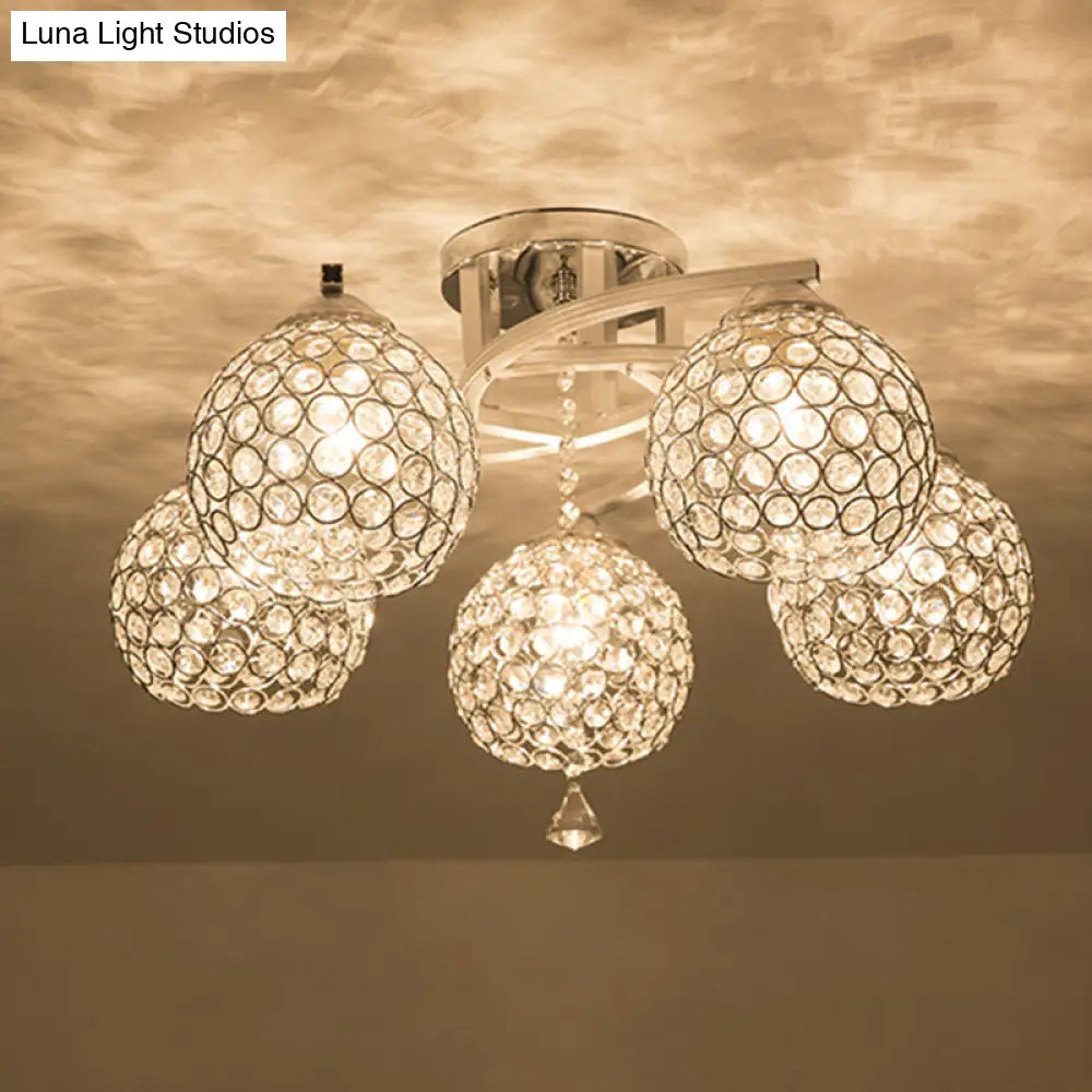 Sleek Crystal Semi-Flush Mount Light Fixture For Living Room - 3/5 Lights Globe Simple Chrome Design
