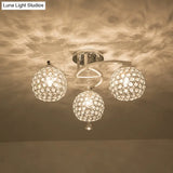Sleek Crystal Semi-Flush Mount Light Fixture For Living Room - 3/5 Lights Globe Simple Chrome Design