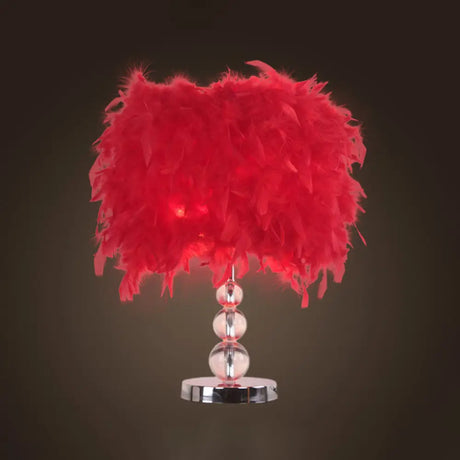 Sleek Feathered Cylinder Night Light In Red/Pink/Purple With Crystal Pedestal Red