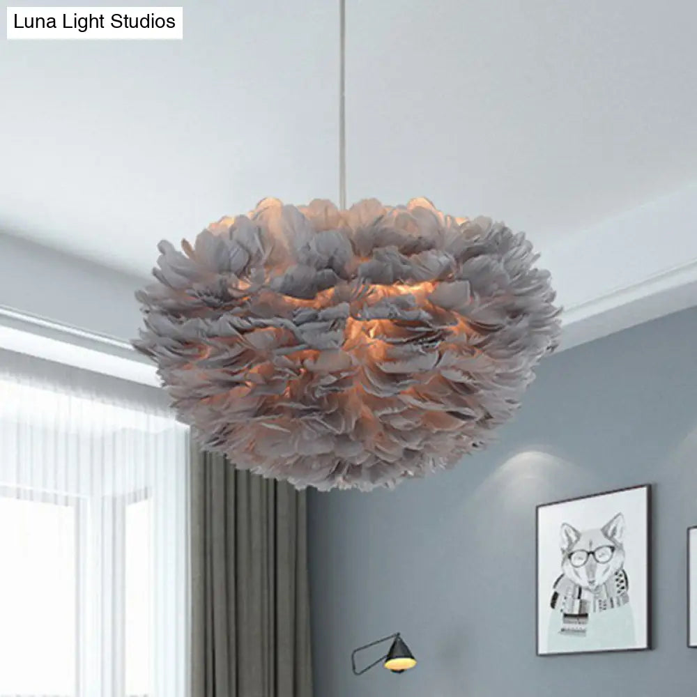 Hemispherical Feather Pendant Light For Elegant Living Room Ambiance Grey / 12