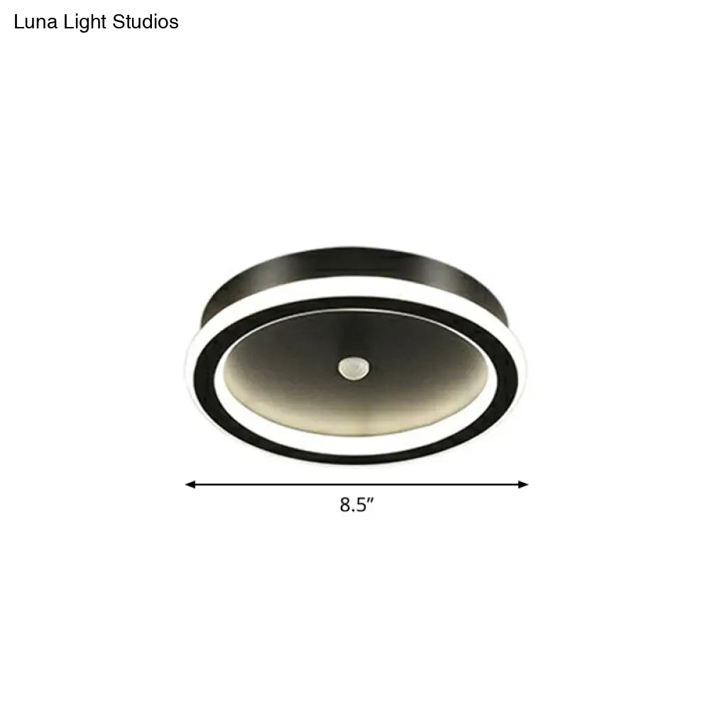 Sleek Geometric Led Ceiling Light - Minimalist Metal Flush Mount Fixture For Corridors Black / Round