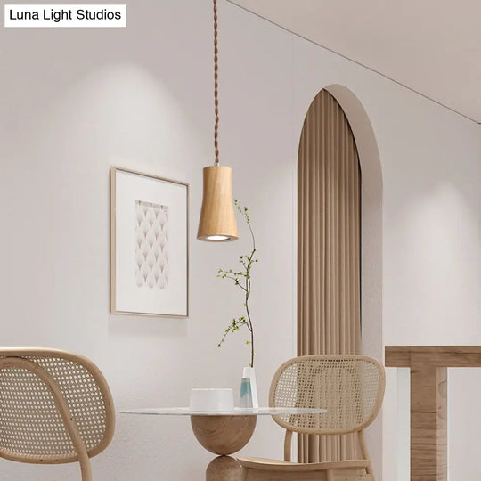 Sleek Geometric Wooden Led Ceiling Pendant Light In Beige - Perfect For Kitchen Suspension Wood / B
