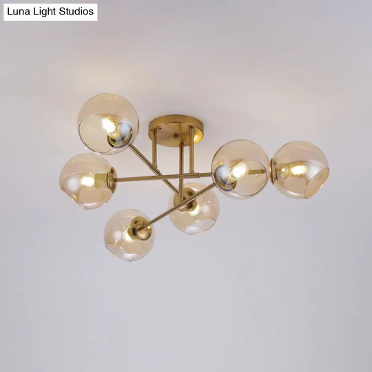 Sleek Glass Ball Semi Flush Mount Light - Postmodern Brass Ceiling Highlight For Dining Room 6 /