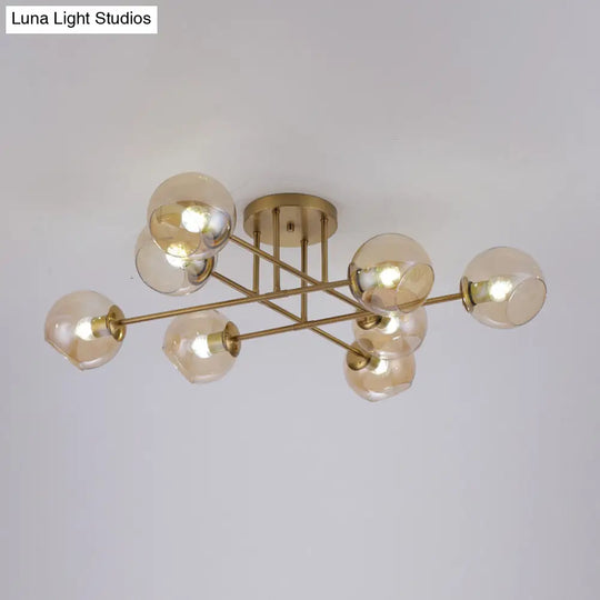 Sleek Glass Ball Semi Flush Mount Light - Postmodern Brass Ceiling Highlight For Dining Room 8 /
