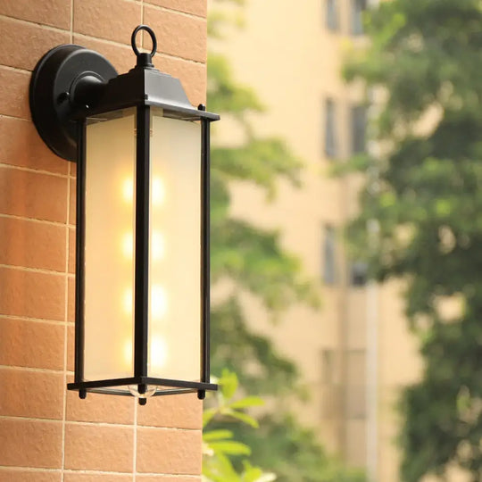 Sleek Glass Box Wall Sconce Lamp: Outdoor 1-Head Mounted Lighting In Black / 14 Frosted