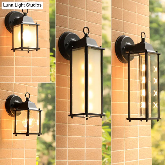 Sleek Glass Box Wall Sconce Lamp: Outdoor 1-Head Mounted Lighting In Black