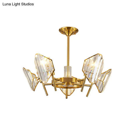Sleek Gold Crystal Flush Mount Chandelier - Post - Modern Design With Curved Shade Semi Ceiling