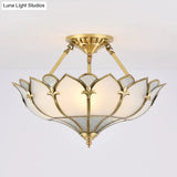 Sleek Gold Flower Shaped Ripple Glass Semi Flush Mount Chandelier For Dining Room
