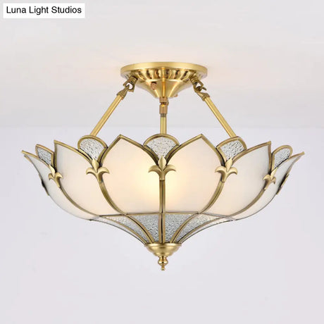 Sleek Gold Flower Shaped Ripple Glass Semi Flush Mount Chandelier For Dining Room