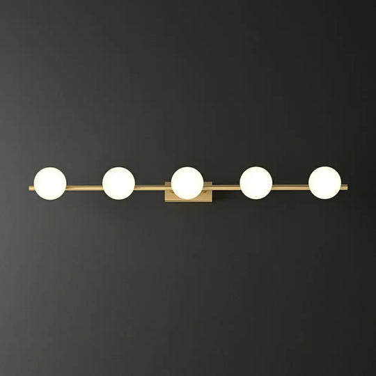 Sleek Gold Linear Vanity Wall Light With Milky Ball Glass Sconce For Bathroom 5 /