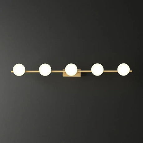 Sleek Gold Linear Vanity Wall Light With Milky Ball Glass Sconce For Bathroom 5 /