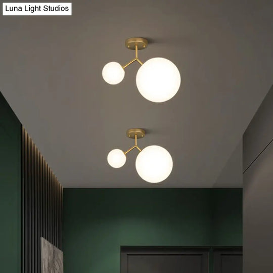 Sleek Gold Semi Flush Mount Ceiling Light With Minimalist Milky Glass - 2 - Head Flushmount Lighting