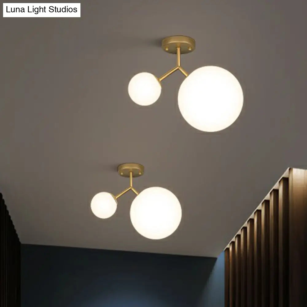 Sleek Gold Semi Flush Mount Ceiling Light With Minimalist Milky Glass - 2 - Head Flushmount Lighting