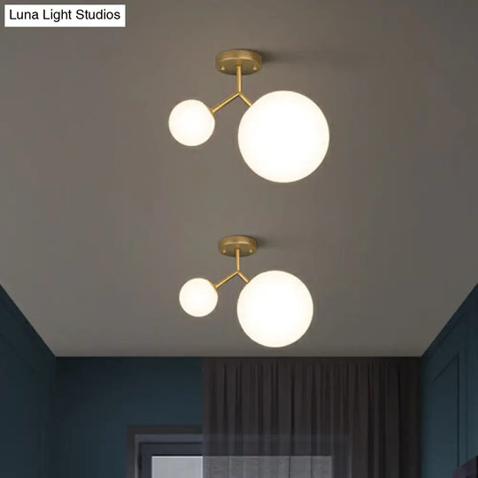 Sleek Gold Semi Flush Mount Ceiling Light With Minimalist Milky Glass - 2 - Head Flushmount Lighting