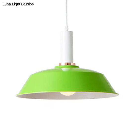 Modernist Style Metallic Barn Suspended Light: Light & Dark Green 1 Living Room Hanging Lamp