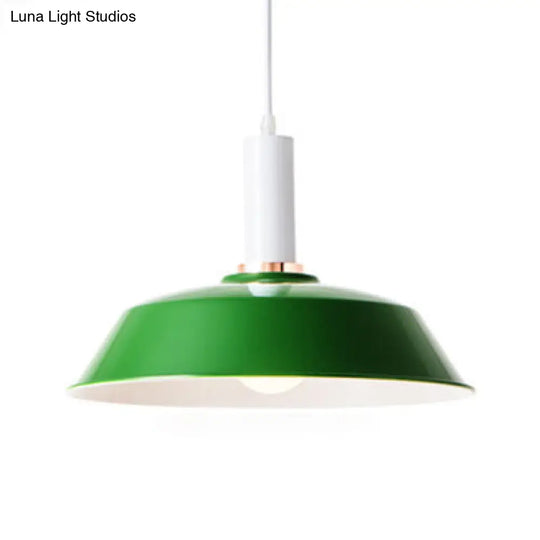 Modernist Style Metallic Barn Suspended Light: Light & Dark Green 1 Living Room Hanging Lamp