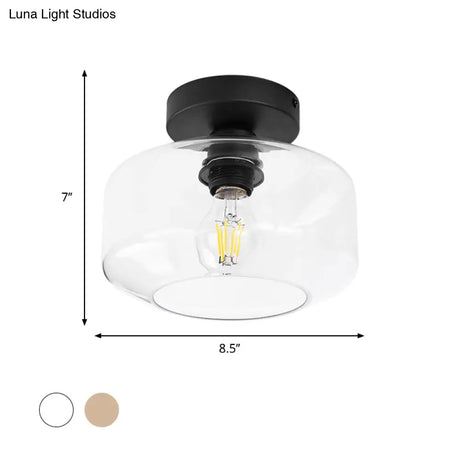 Sleek Industrial Drum Shade Semi Flush Light In Black With Clear/Amber Glass – Perfect For Foyer