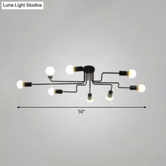 Sleek Industrial Metallic Semi Flush Ceiling Light For Living Room - Maze Mount Lighting 8 / Black