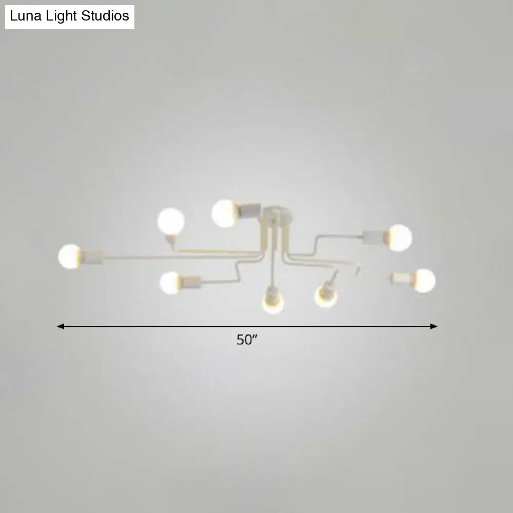 Sleek Industrial Metallic Semi Flush Ceiling Light For Living Room - Maze Mount Lighting 8 / White