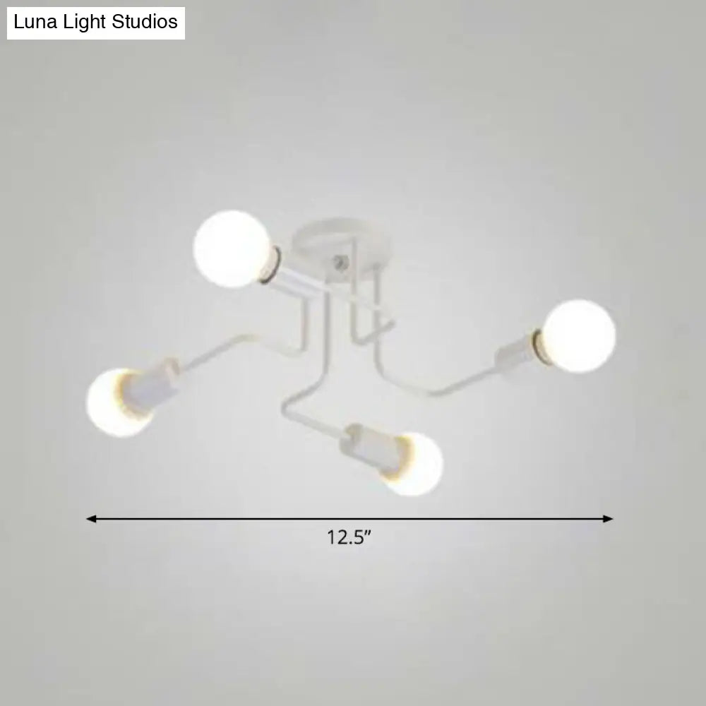 Sleek Industrial Metallic Semi Flush Ceiling Light For Living Room - Maze Mount Lighting 4 / White