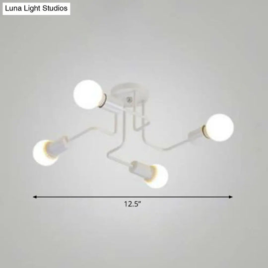 Sleek Industrial Metallic Semi Flush Ceiling Light For Living Room - Maze Mount Lighting 4 / White