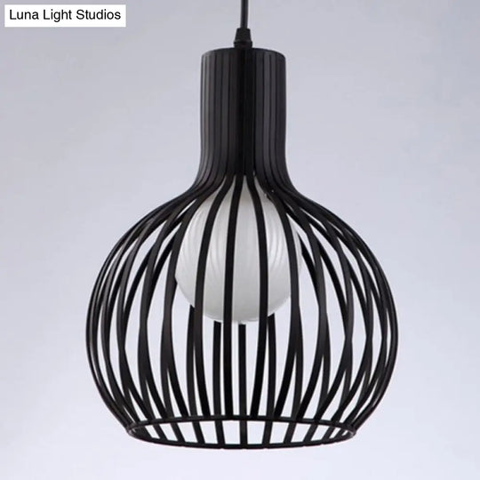 Modern Loft Iron Ceiling Pendant Light For Restaurants - Single-Bulb Spherical Cage Design Black / 9