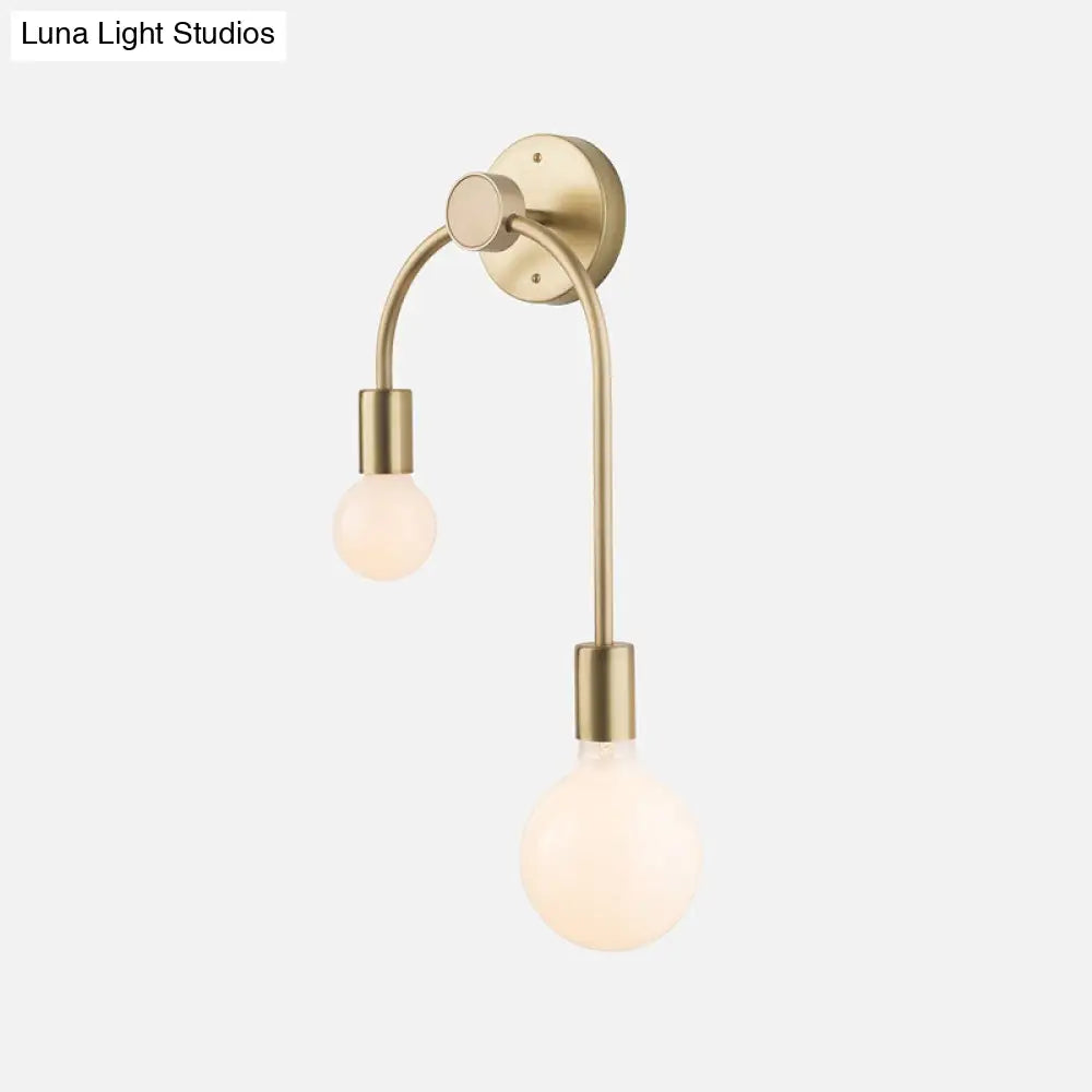 Sleek Iron Wall Mounted Lamp - Minimalist 2-Light Black/Gold Sconce With Bare Bulb Design