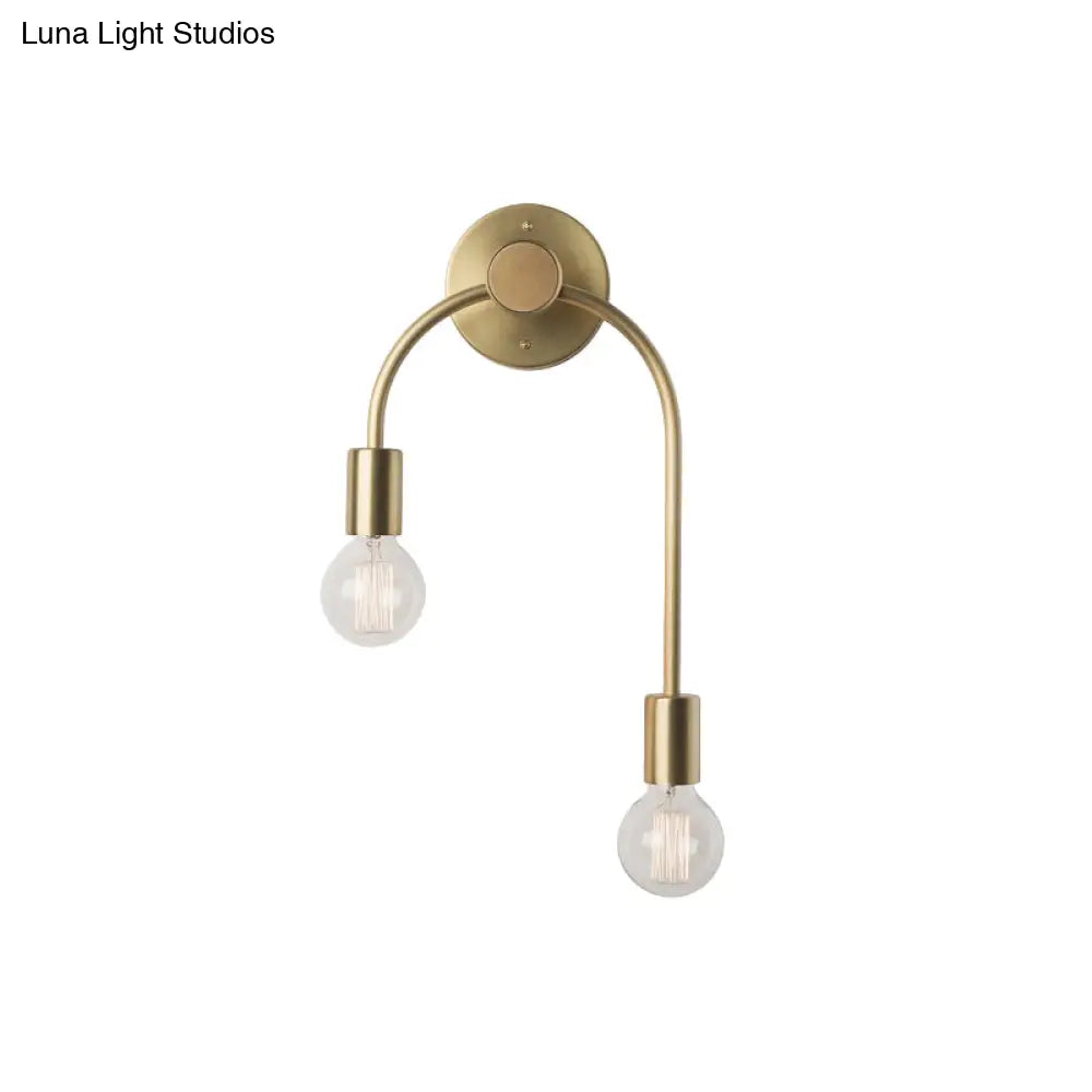 Sleek Iron Wall Mounted Lamp - Minimalist 2-Light Black/Gold Sconce With Bare Bulb Design