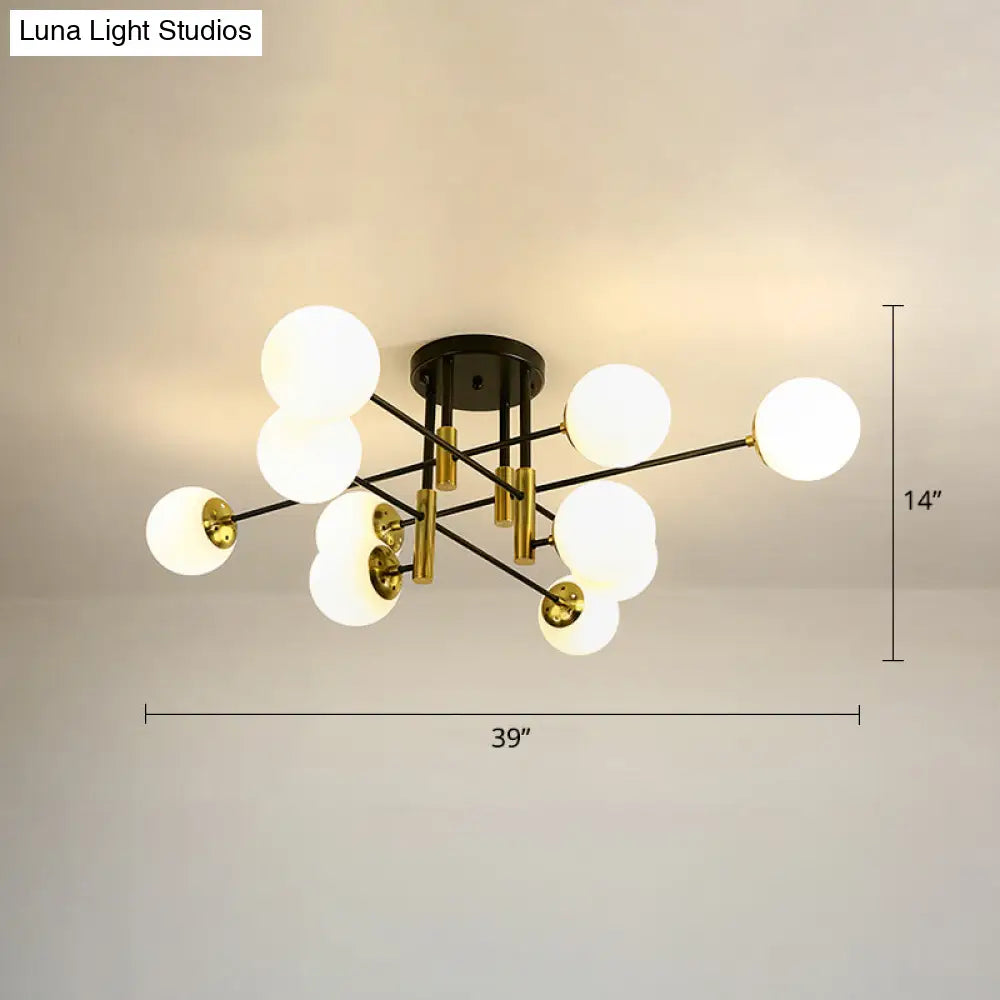 Sleek Ivory Glass Ball Flush Ceiling Light In Simple Black - Brass - Semi Mount For Dining Room 10