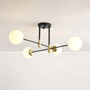 Sleek Ivory Glass Ball Flush Ceiling Light In Simple Black - Brass - Semi Mount For Dining Room 4 /