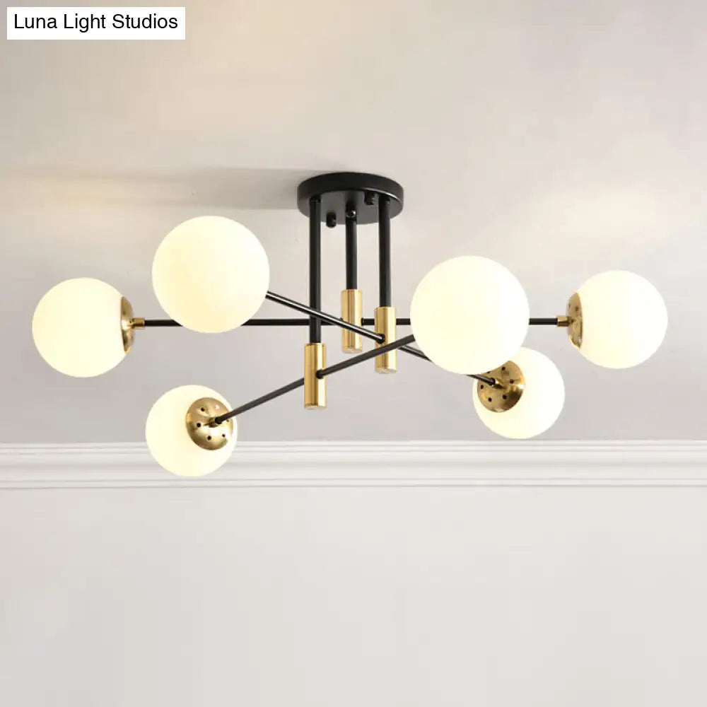 Sleek Ivory Glass Ball Flush Ceiling Light In Simple Black - Brass - Semi Mount For Dining Room 6 /