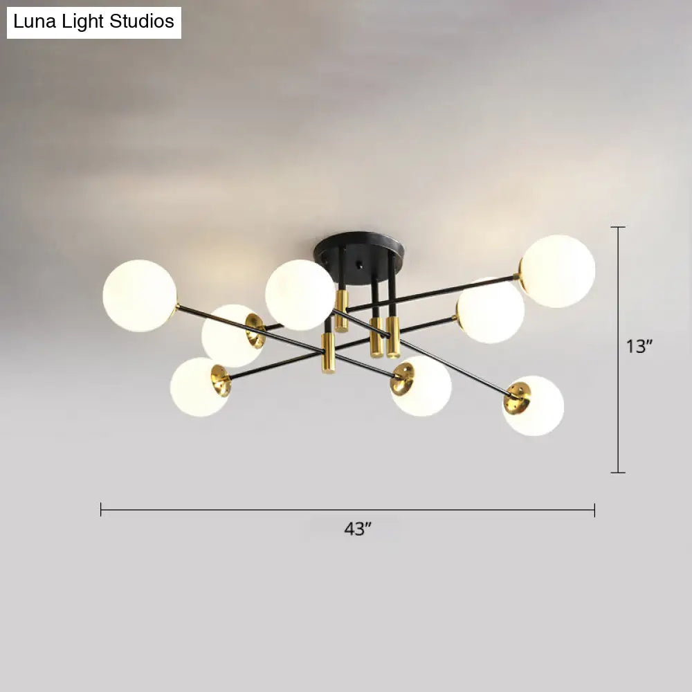 Sleek Ivory Glass Ball Flush Ceiling Light In Simple Black - Brass - Semi Mount For Dining Room 8 /
