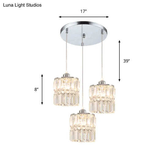 Sleek K9 Crystal 3-Bulb Chrome Suspension Lamp For Dining Room