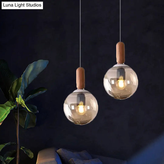 Sleek Kitchen Pendant Light: White/Cognac Glass Minimalist Design With Wood Grip Cognac