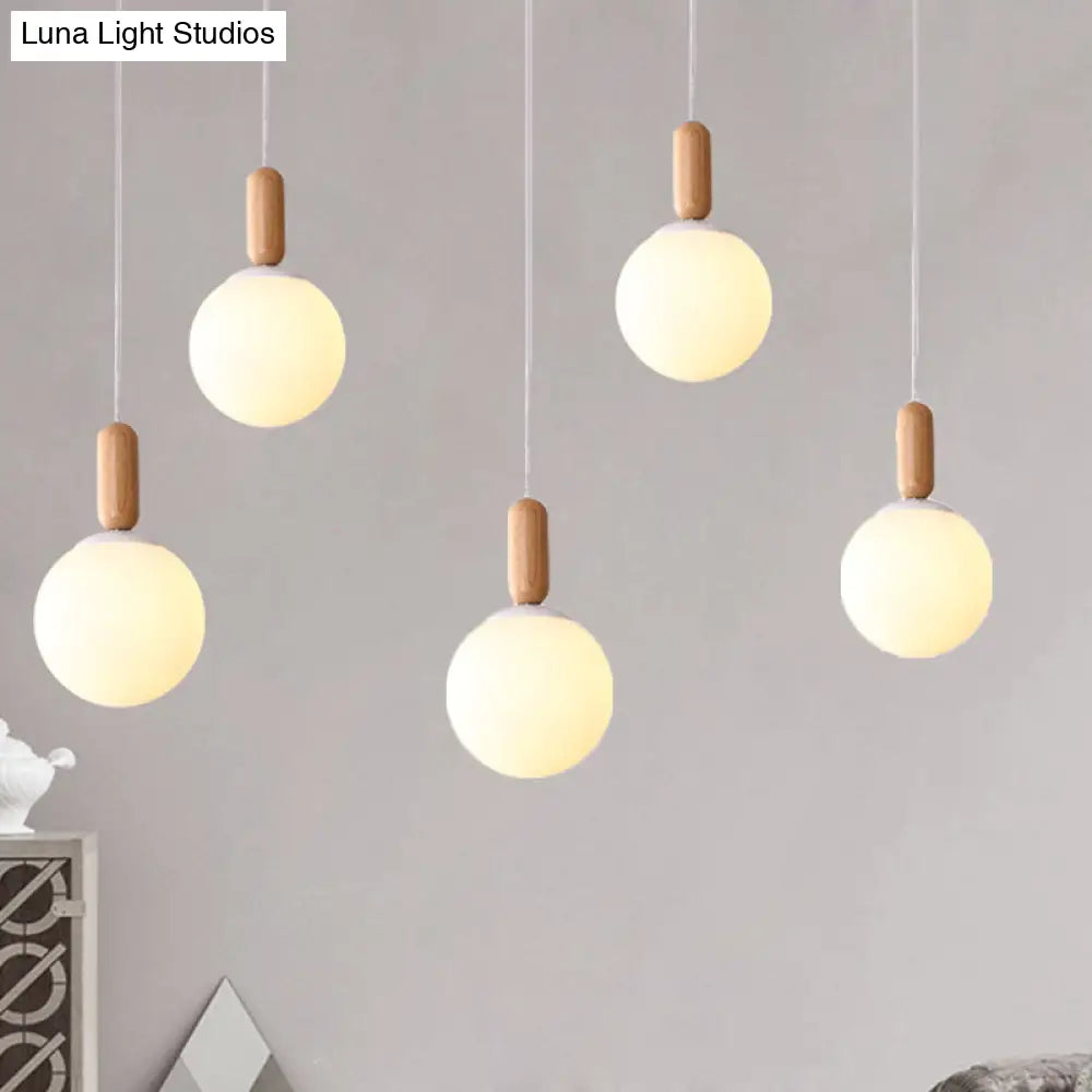 Sleek Kitchen Pendant Light: White/Cognac Glass Minimalist Design With Wood Grip White