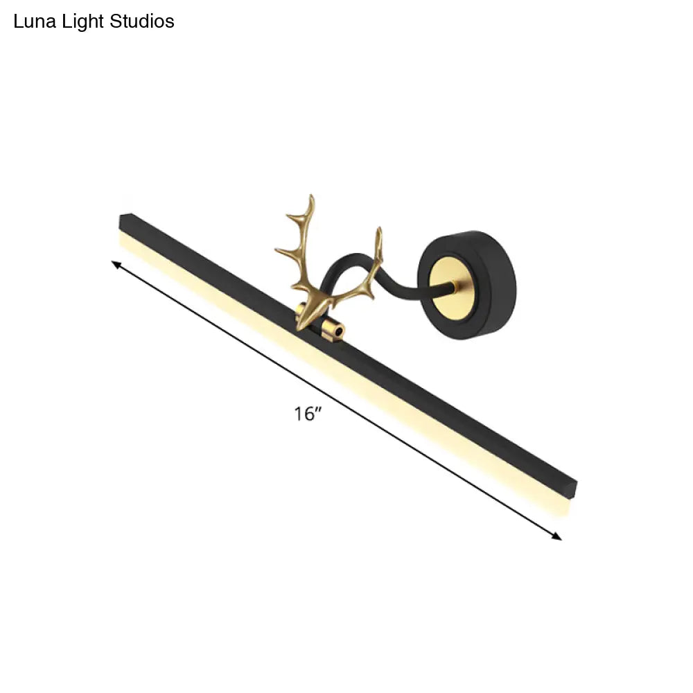 Sleek Led Antler Wall Mount Lamp With Acrylic Shade In Warm/White Light - Black Linear Vanity