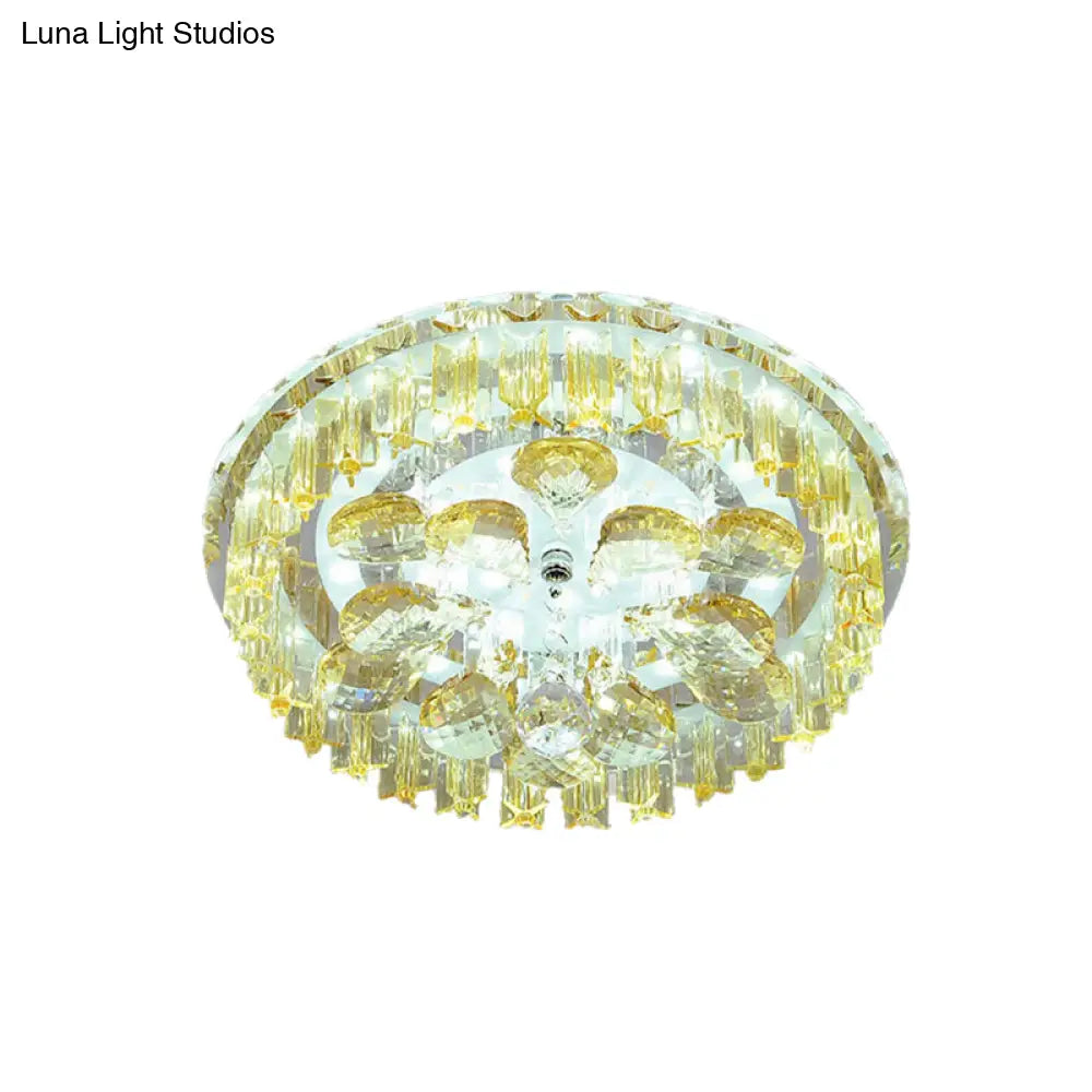 Sleek Led Ceiling Light With Amber Crystal Shade - Perfect For Simple Corridors